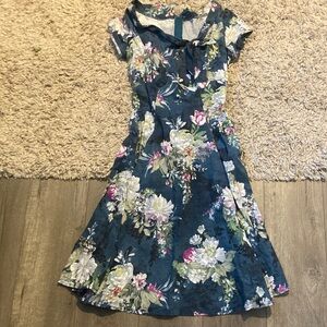 Heart of Haute floral blue fitted 50s style dress